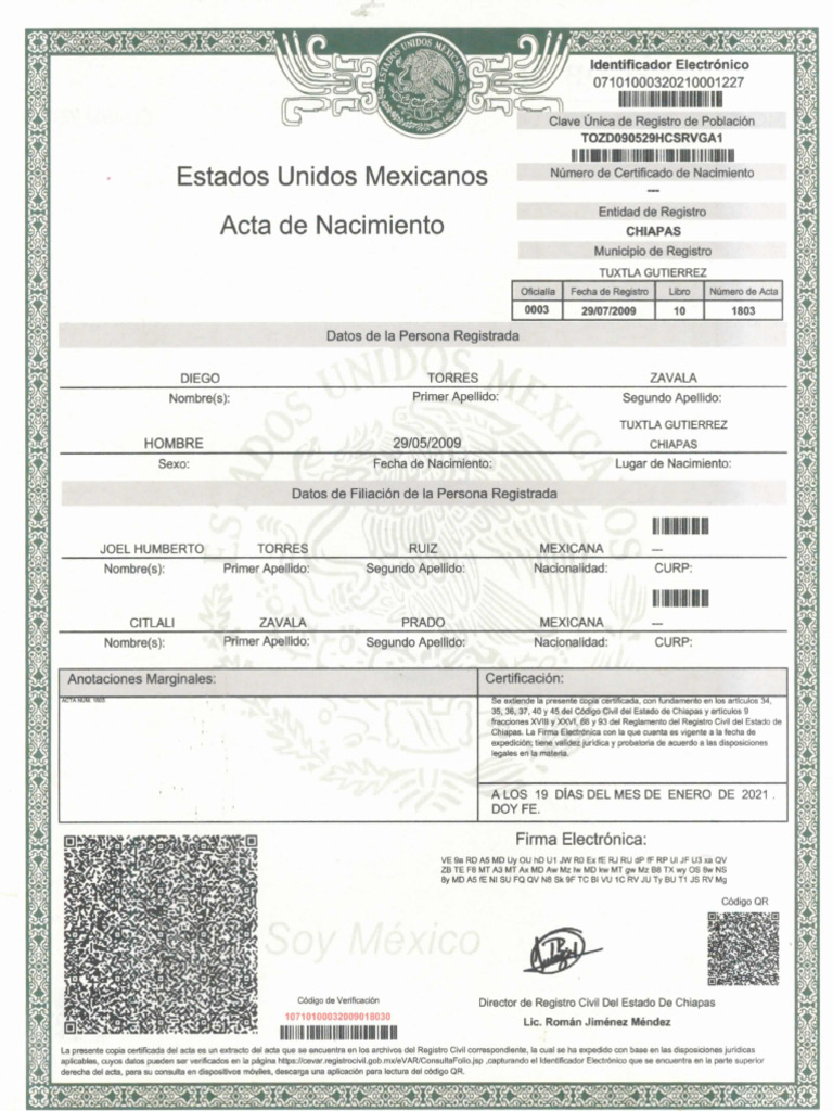 Acta de Nac. Diego | PDF