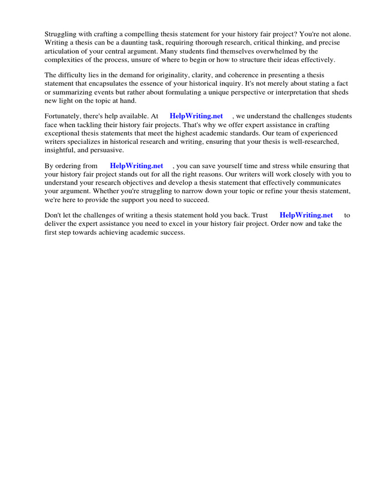 Examples of History Fair Thesis Statements PDF