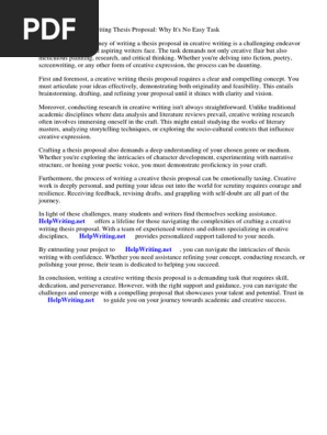 Creative Writing Thesis Proposal
