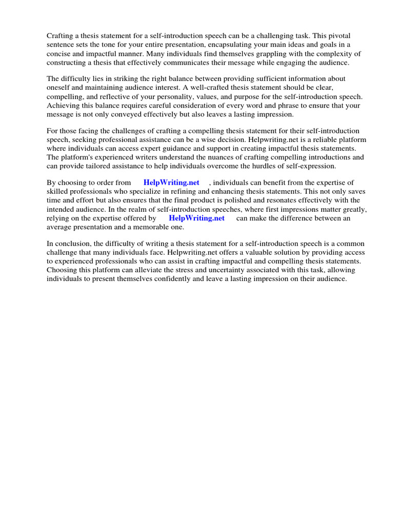 Thesis Statement Examples For Self Introduction Speech | PDF | Essays ...