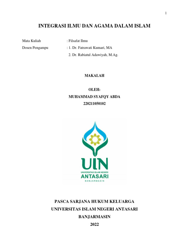 Integrasi Ilmu dan Agama dalam Islam | PDF