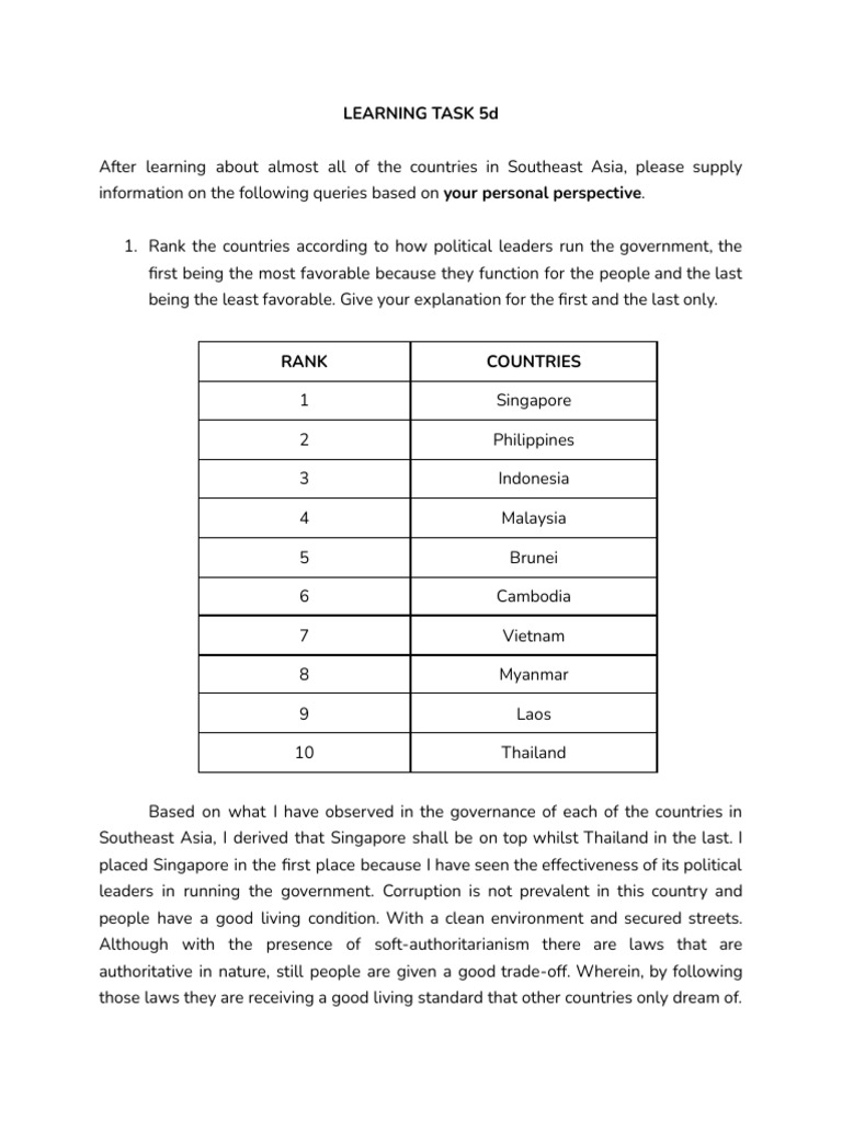 Learning Task 5d | PDF | Social Science