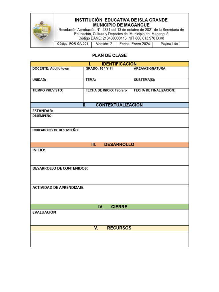 Plan de Clase para Grados 10° y 11° | PDF