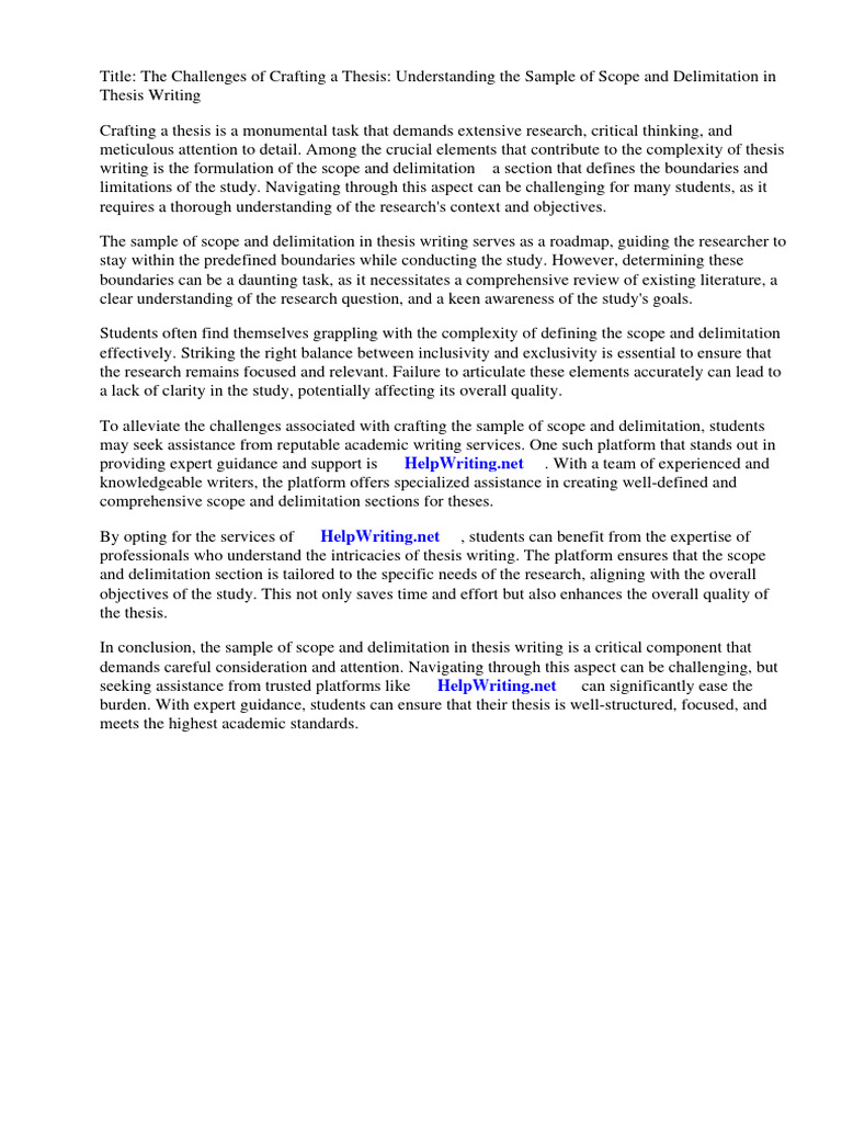 Sample of Scope and Delimitation in Thesis Writing | PDF