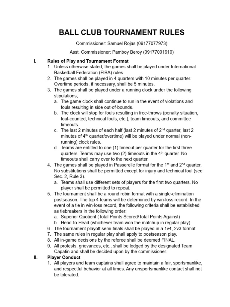 Ball Club Tournament Rules Overview | PDF | Sports | Sports Rules And ...