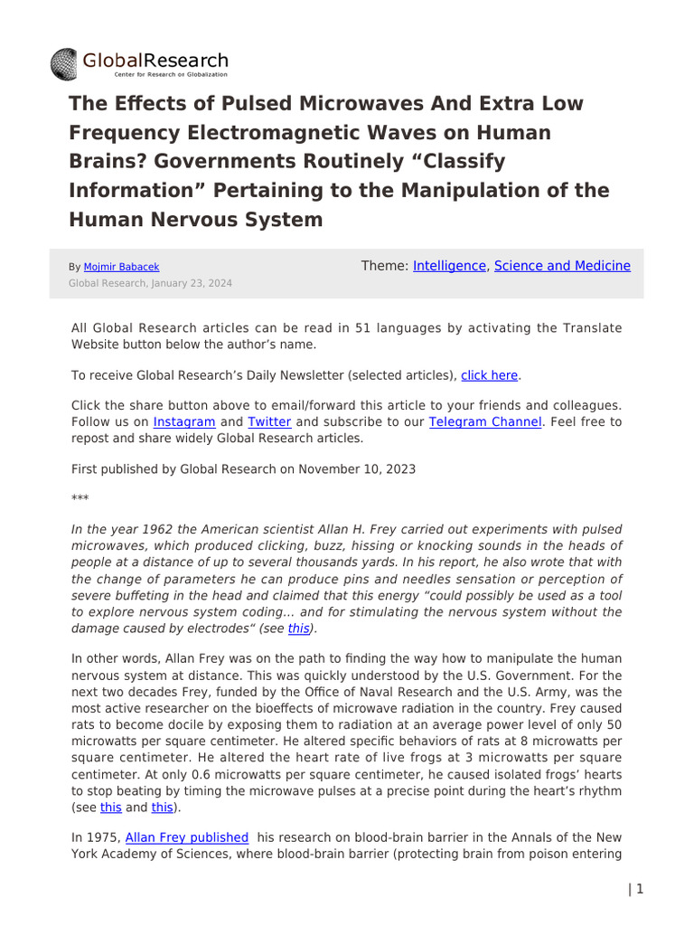 The Effects of Pulsed Microwaves and ELF Electromagnetic Waves On Human ...