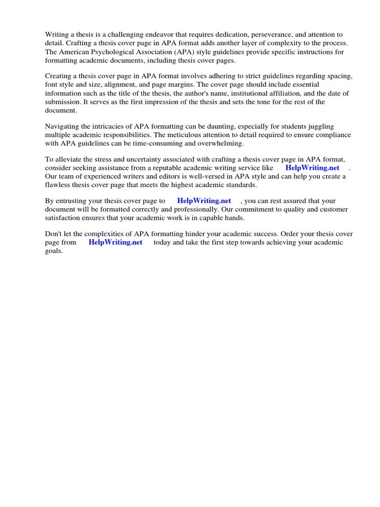 Thesis Cover Page Apa Format | Download Free PDF | Apa Style | Citation