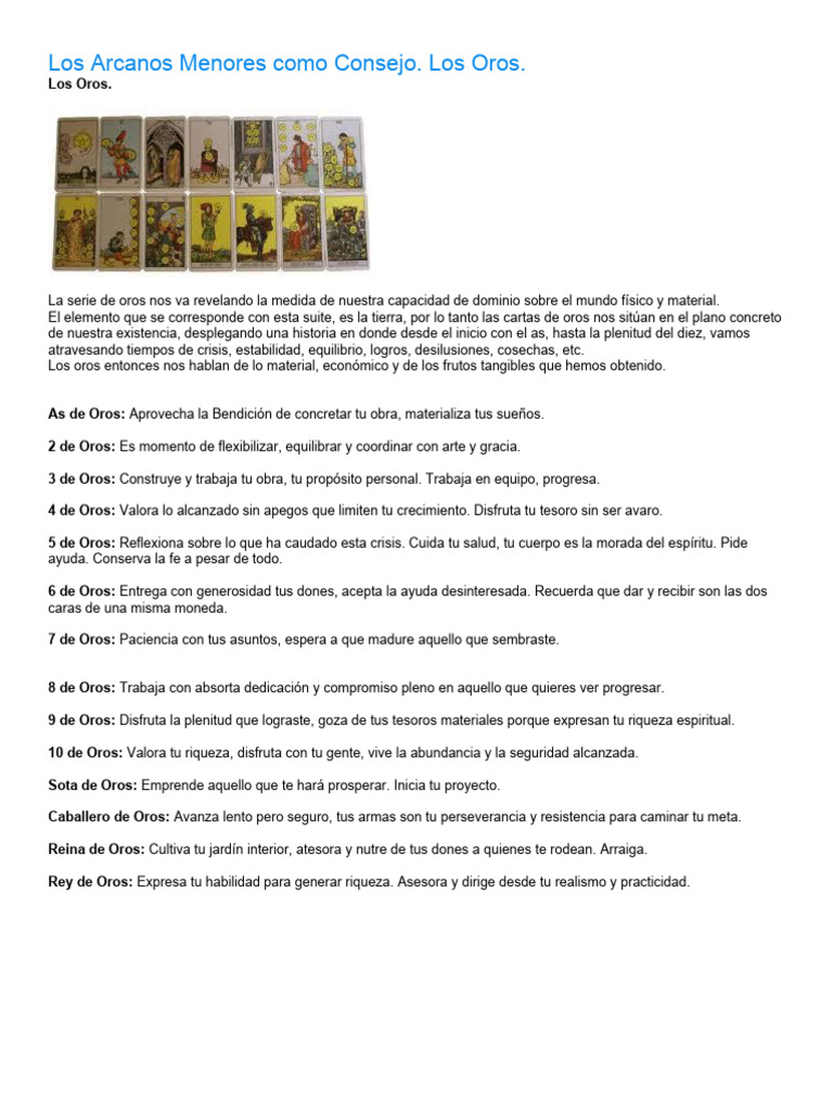 Interpretación de Arcanos Menores en Tarot | PDF