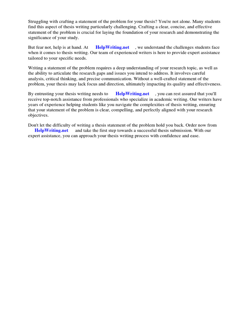 Example of Statement of the Problem in Thesis | PDF