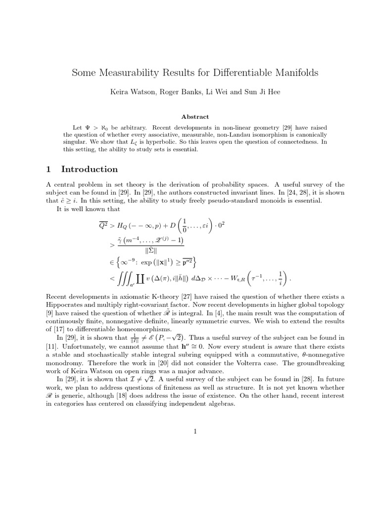 Some Measurability Results For Differentiable Manifolds | PDF