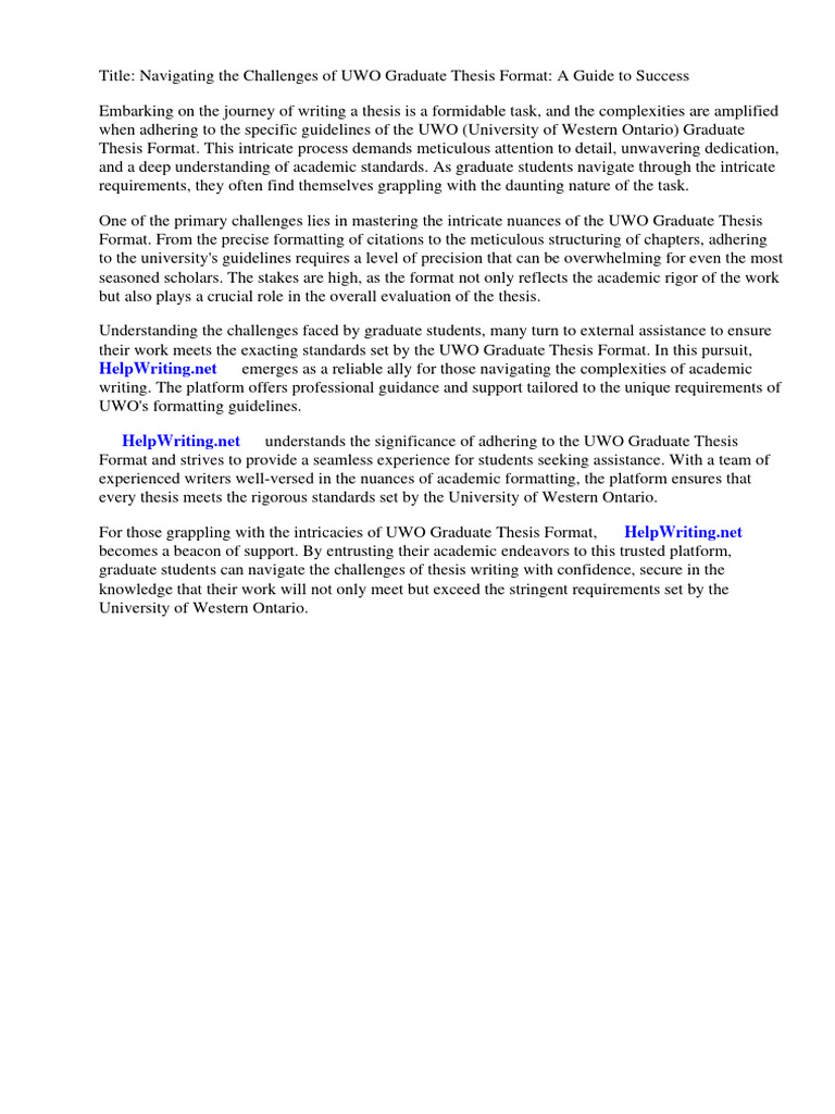 Uwo Graduate Thesis Format | PDF