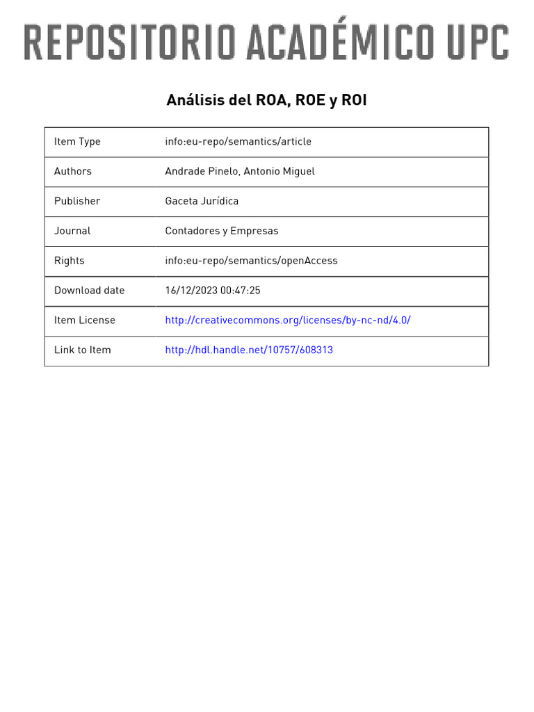 Análisis del ROA, ROE y ROI | PDF | Computers