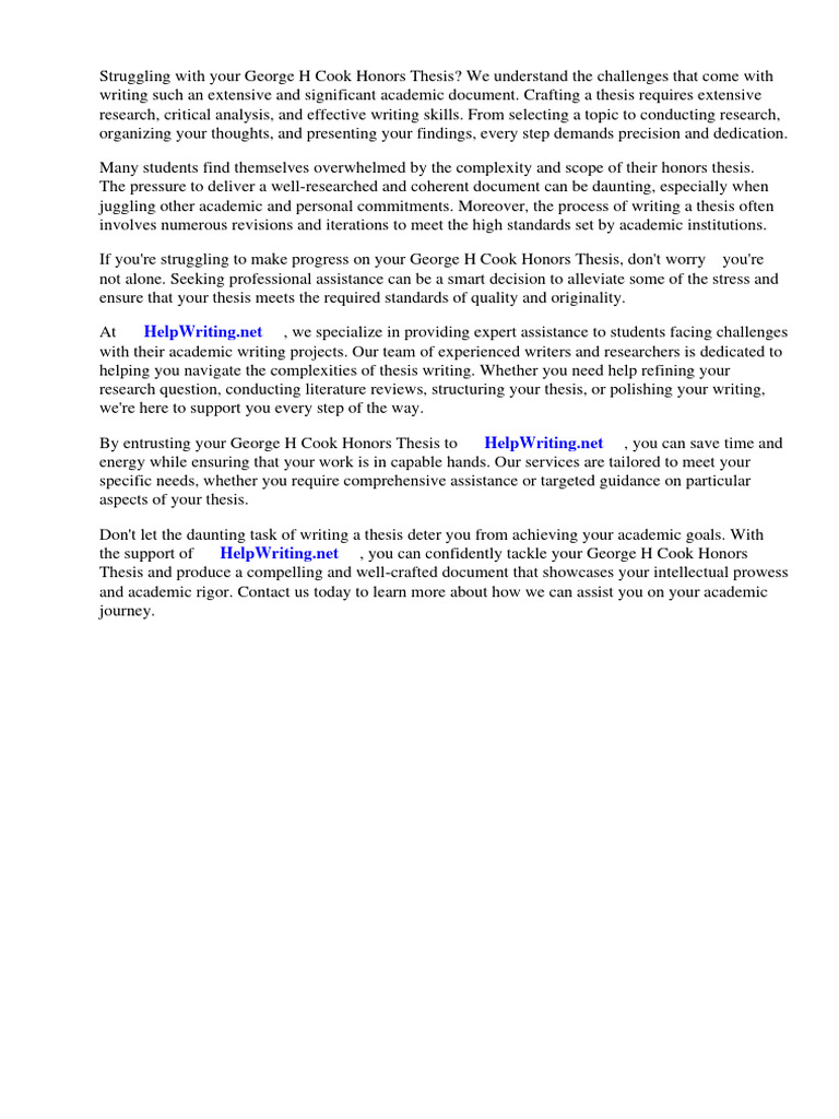 Expert Help for George H Cook Thesis | PDF | Thesis | Science