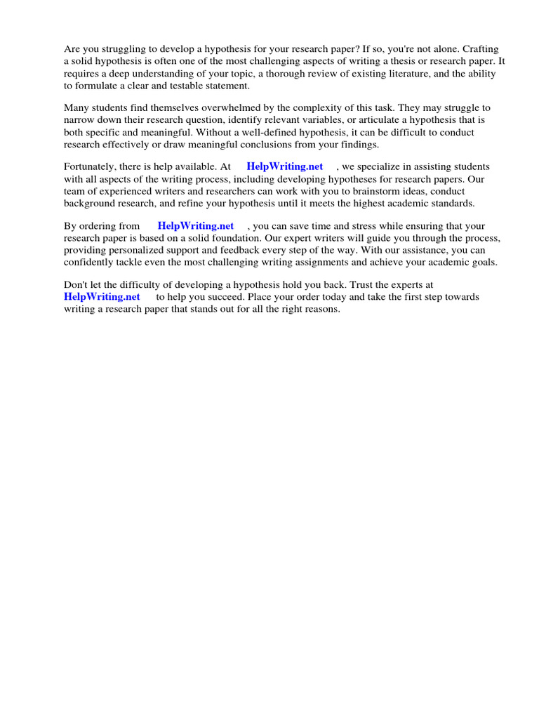 Developing A Hypothesis For A Research Paper Pdf Hypothesis