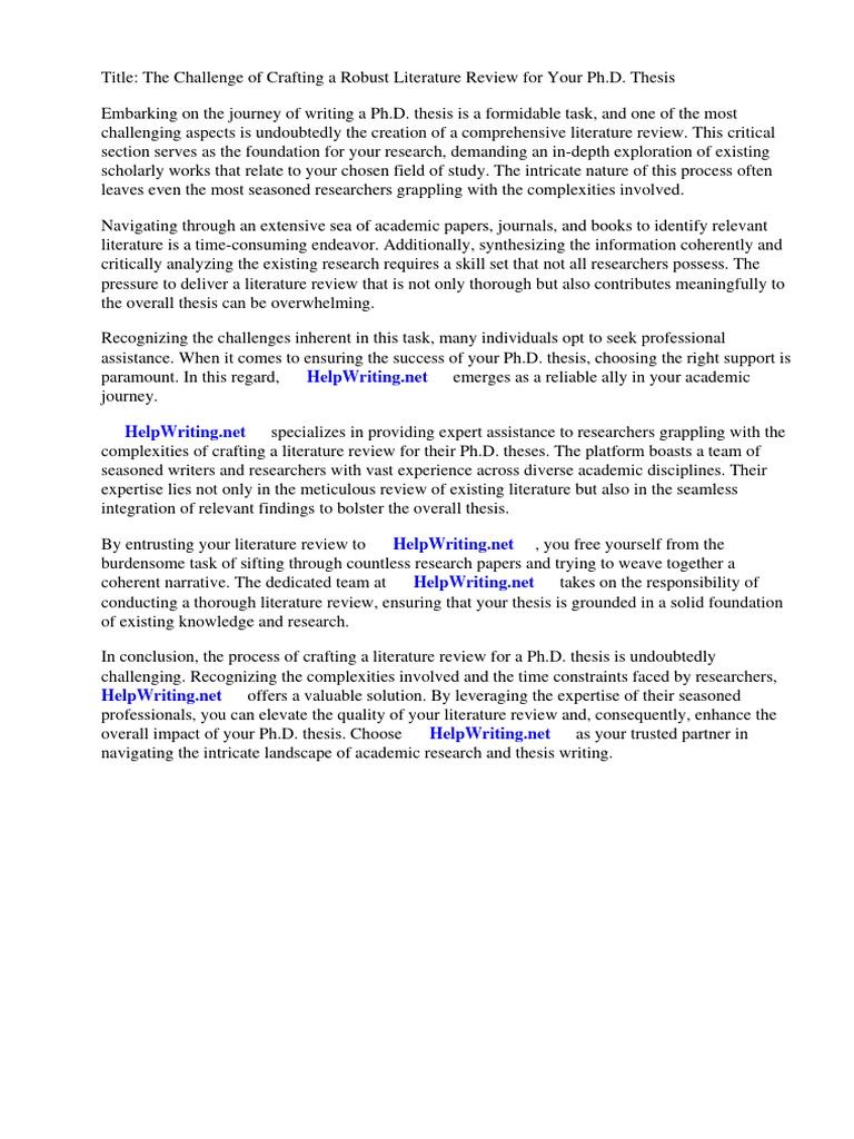 How To Write A Good Literature Review For PHD Thesis PDF Thesis