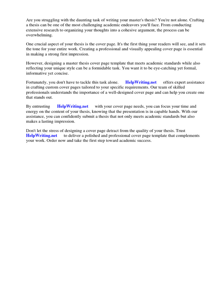 Master Thesis Cover Page Template | PDF