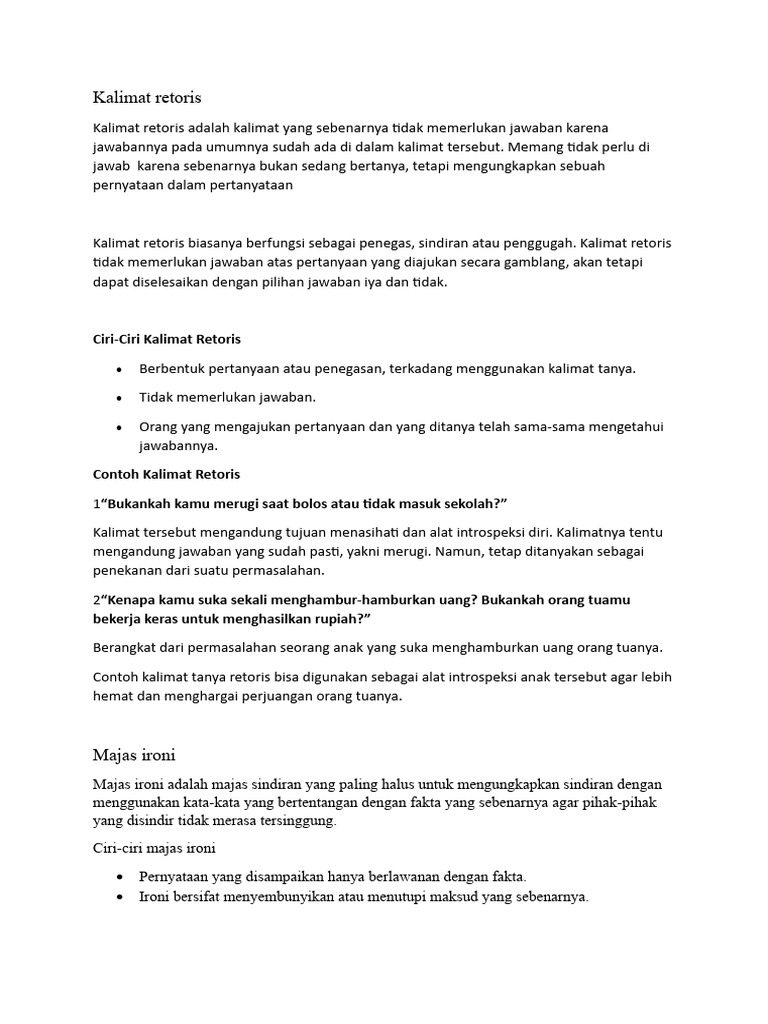 Ciri dan Contoh Kalimat Retoris | PDF