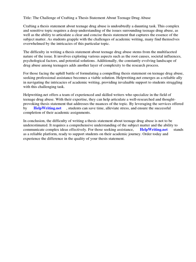 Thesis Statement About Teenage Drug Abuse Pdf Substance Abuse Drugs