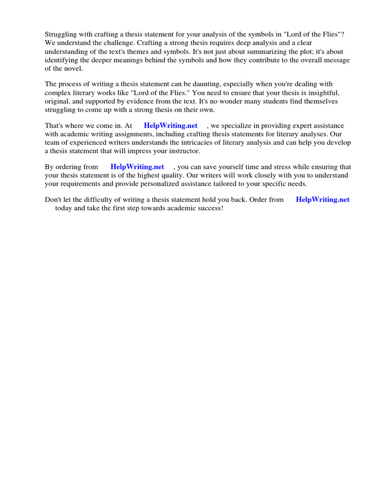 Thesis Statement For Lord of The Flies Symbols PDF