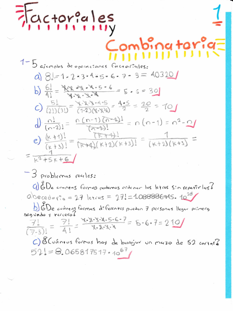 TrabajoNum - 4 - Factoriales - y - Combinatoria - Trabajo | PDF