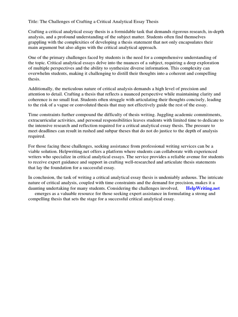 Critical Analytical Essay Thesis | PDF | Essays | Critical Thinking