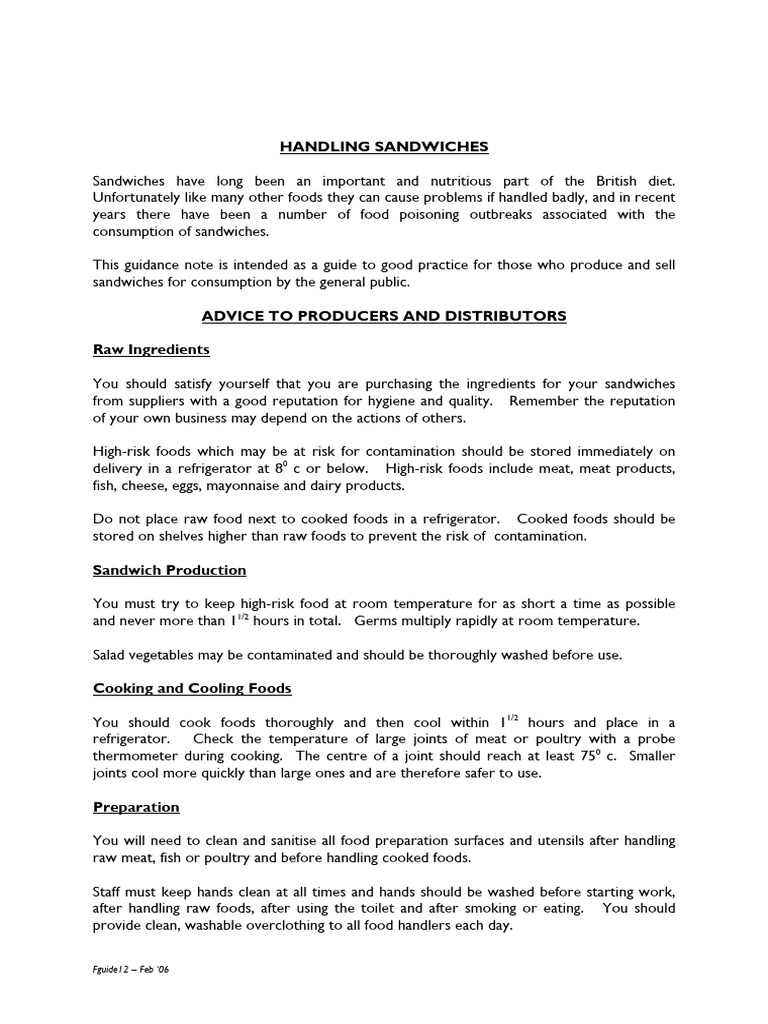 Sandwich Safety and Handling Guide | PDF | Meat | Cooking