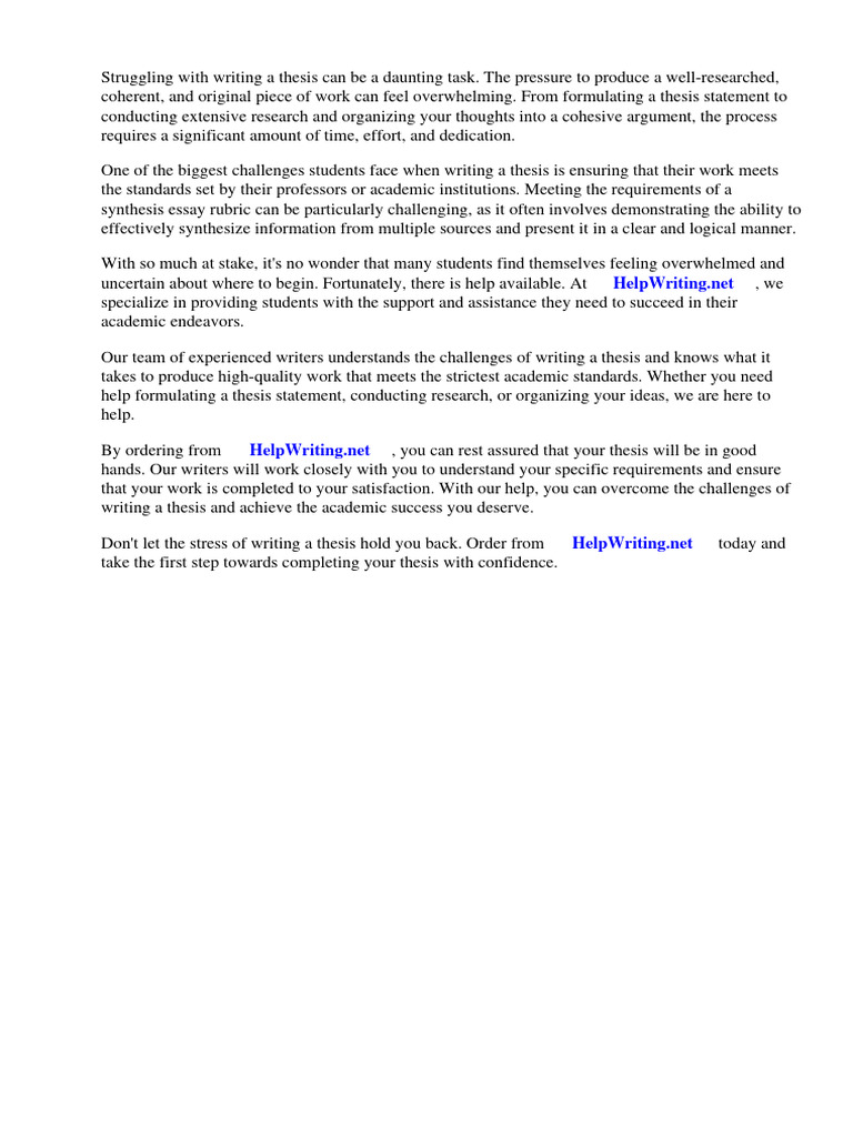 Synthesis Essay Rubric Pdf