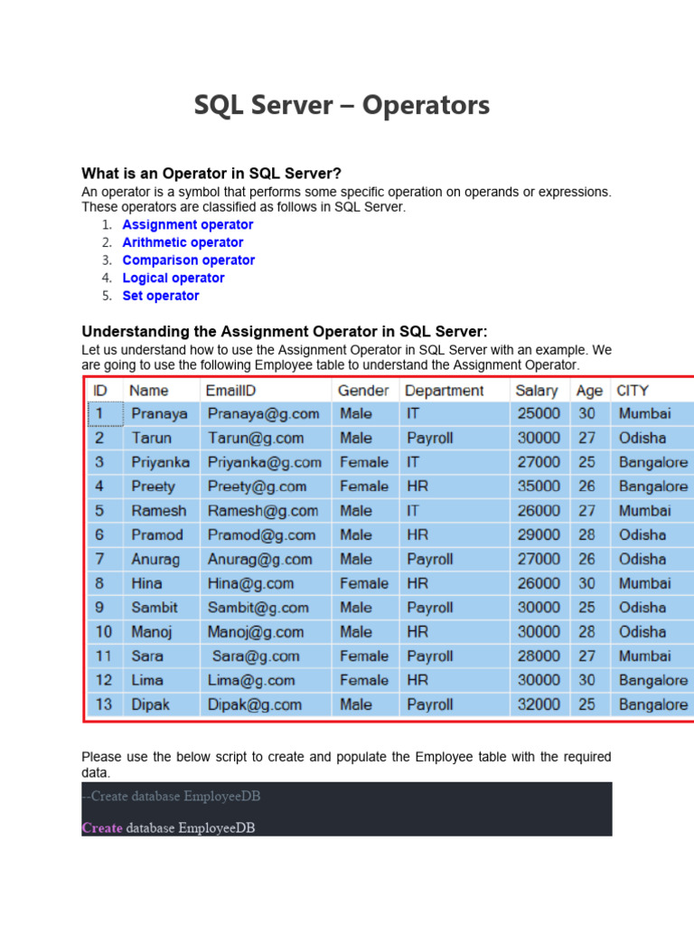 SQL Server-3 – Operators | PDF