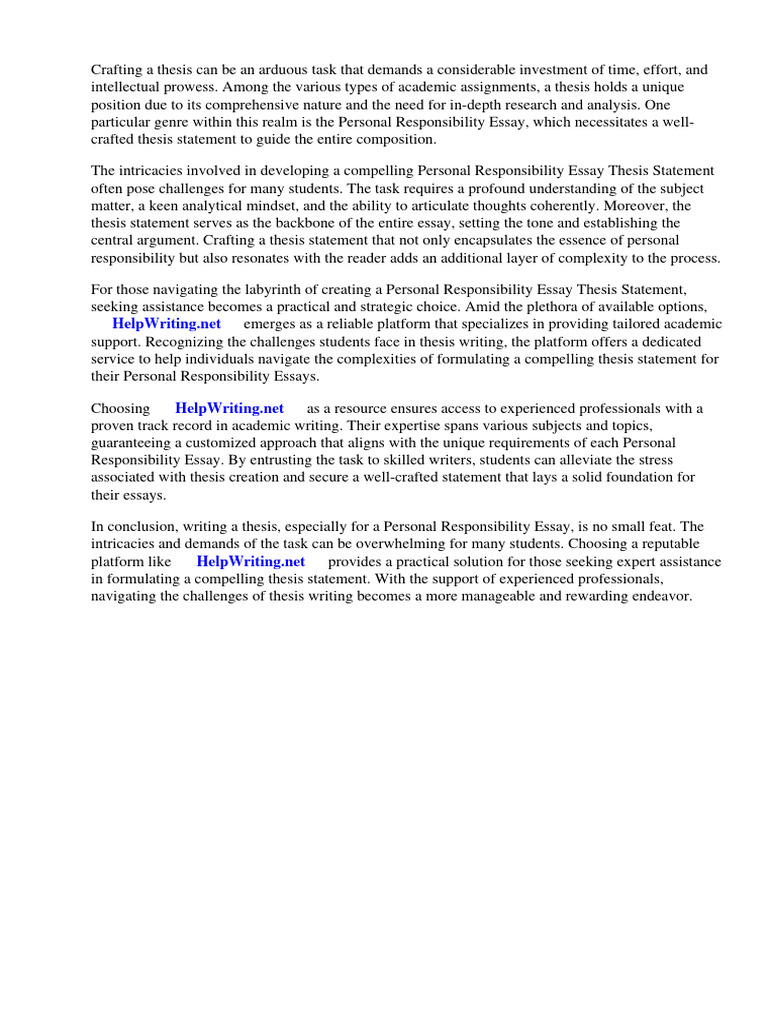 Personal Responsibility Essay Thesis Statement | PDF