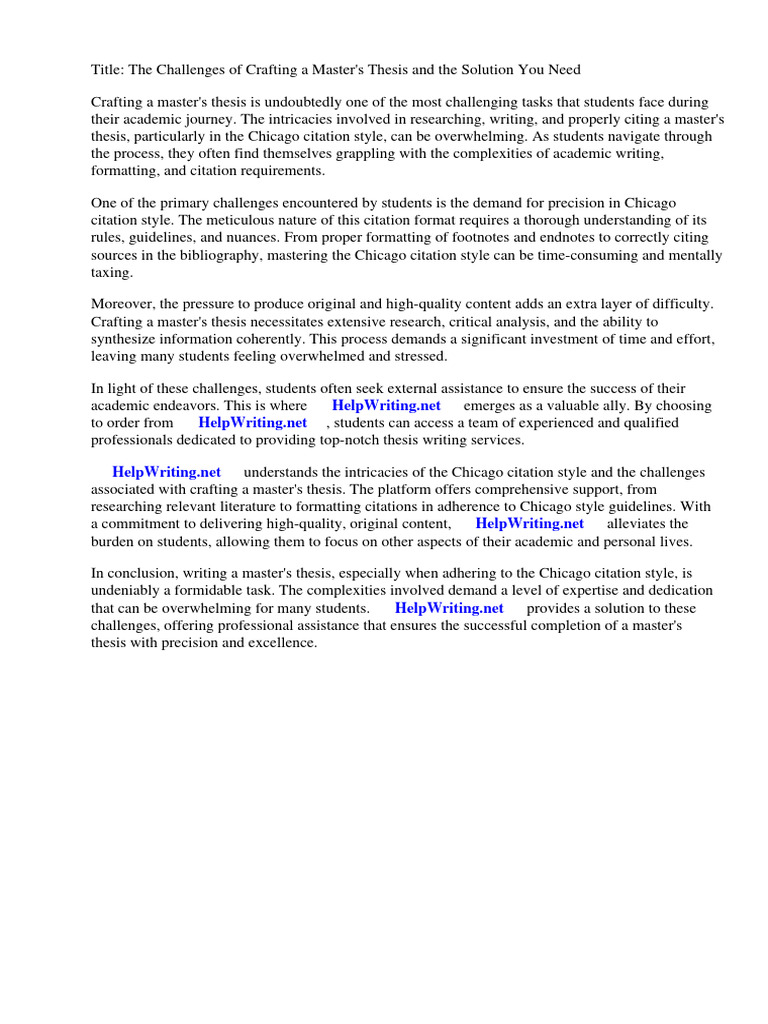Citing A Masters Thesis Chicago PDF Citation A Manual For Writers