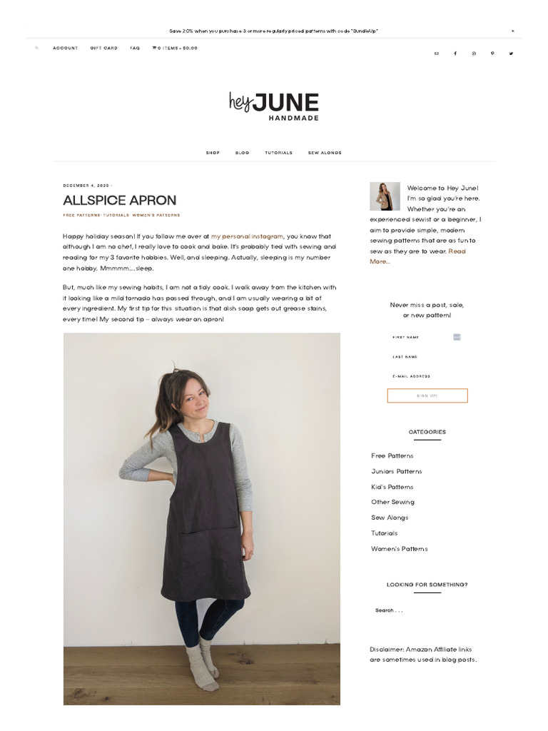 Allspice Apron Instructions Hey June Handmade PDF