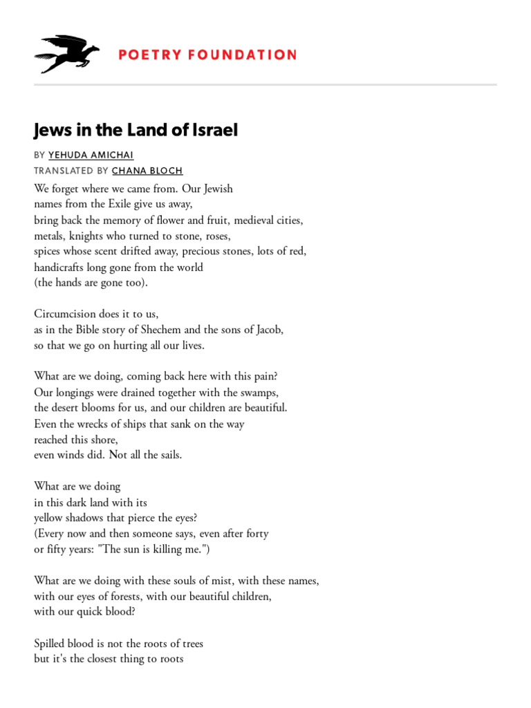 Jews in the land of israel by yehuda amichai poetry foundation pdf
