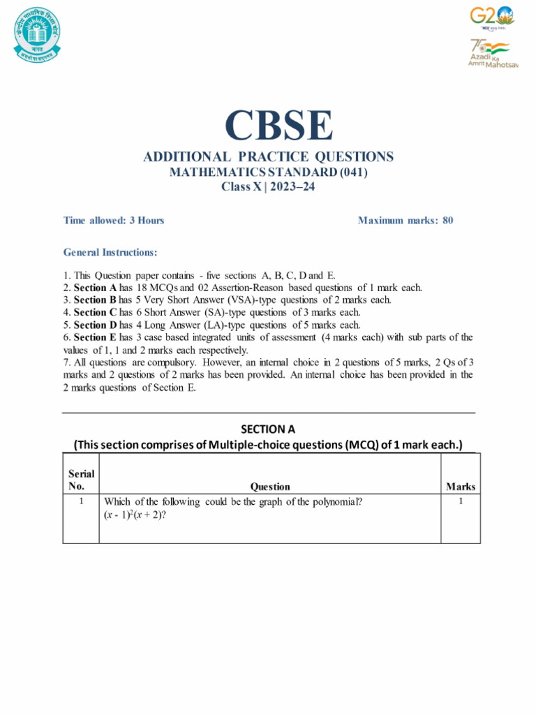 CLASS X SAMPLE PAPER MATHS SET1 PDF