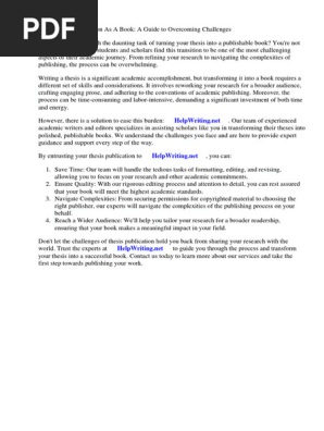 Thesis Publication as a Book