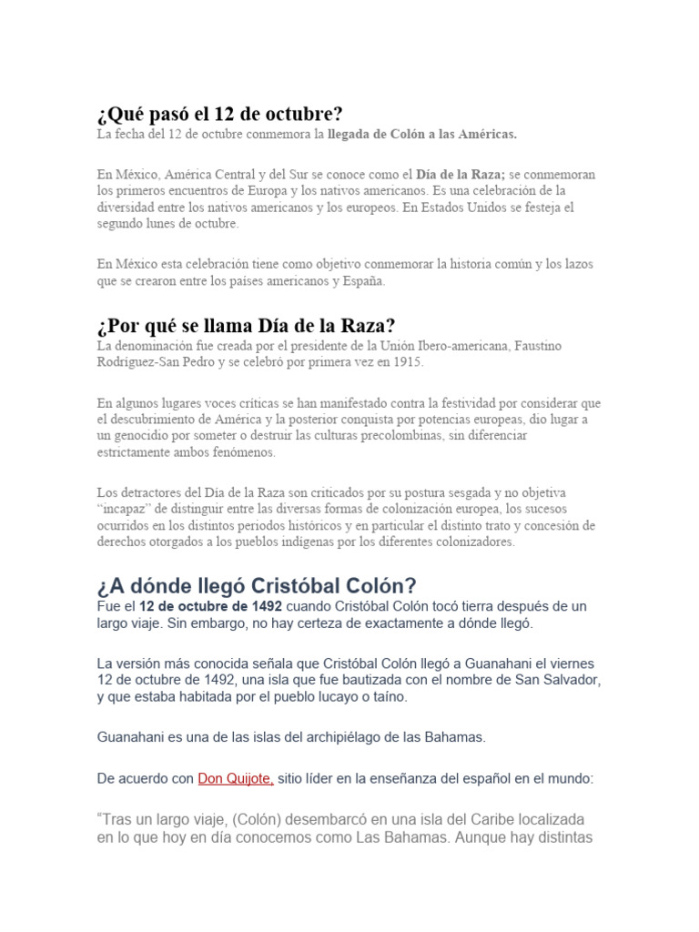 Qué Pasó El 12 de Octubre | PDF | Cristobal colon | Edad del descubrimiento