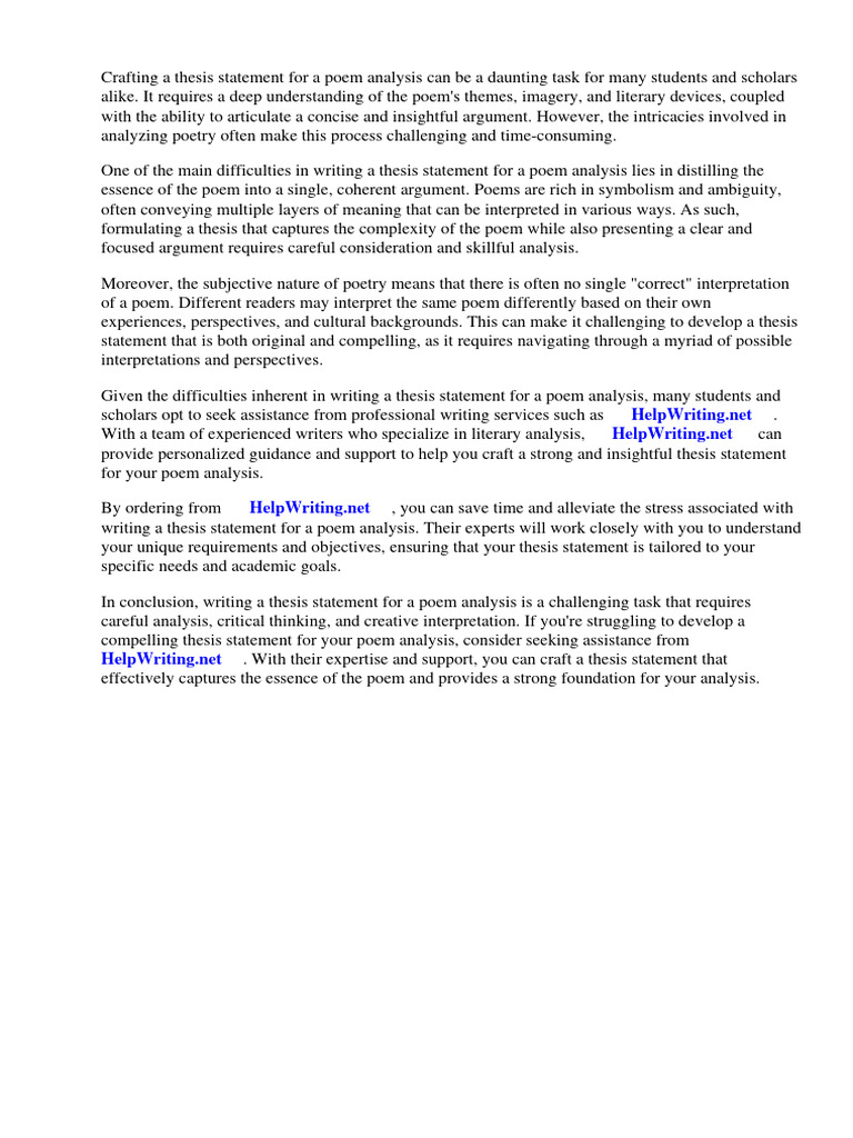 How To Write A Thesis Statement For A Poem Analysis PDF Essays Poetry