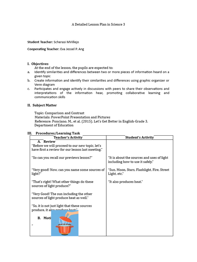 HEAT SOURCES Science A Detailed Lesson Plan in Science 3 | PDF | Lesson ...