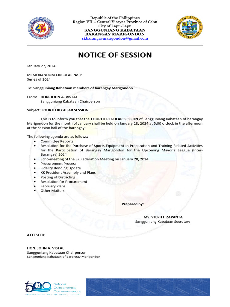 SK Marigondon Session Notice | PDF | Government | Governance