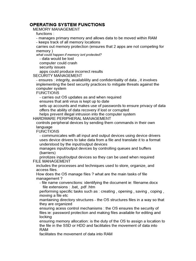 OPERATING SYSTEM FUNCTIONS | PDF
