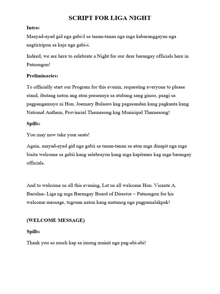 Script For Liga Night | PDF