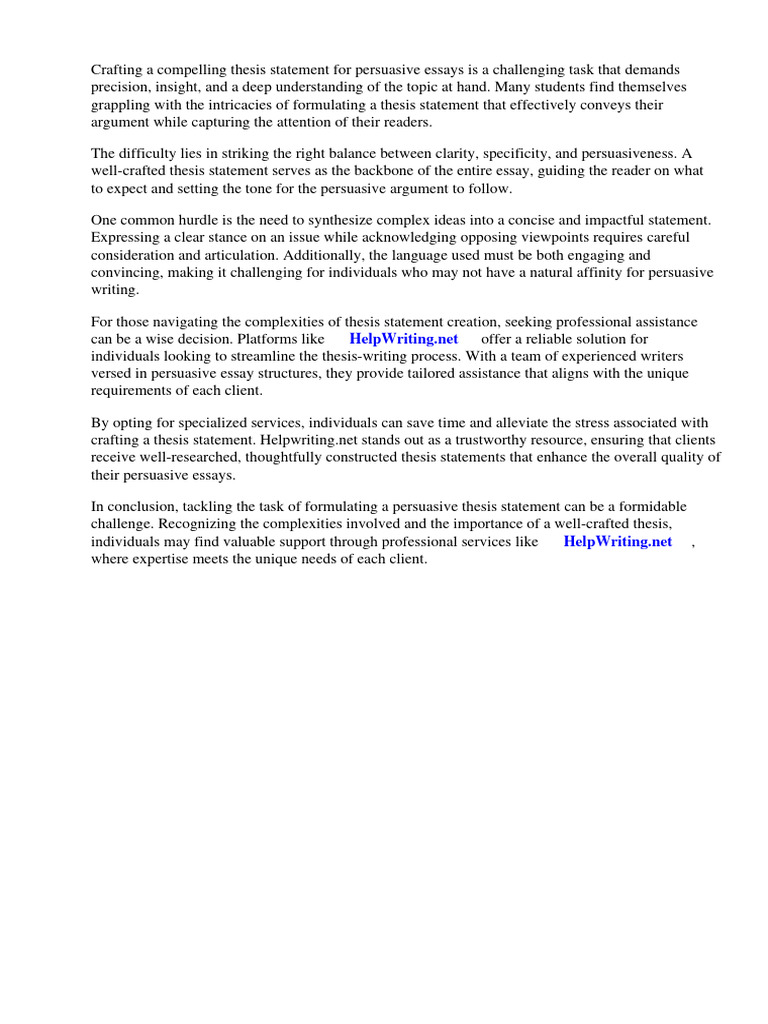 Example of A Thesis Statement For Persuasive Essays | PDF | Essays | Thesis