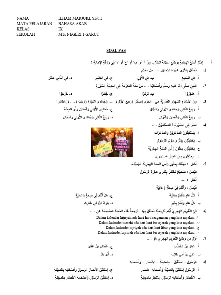 Soal PAS Bahasa Arab 9 | PDF