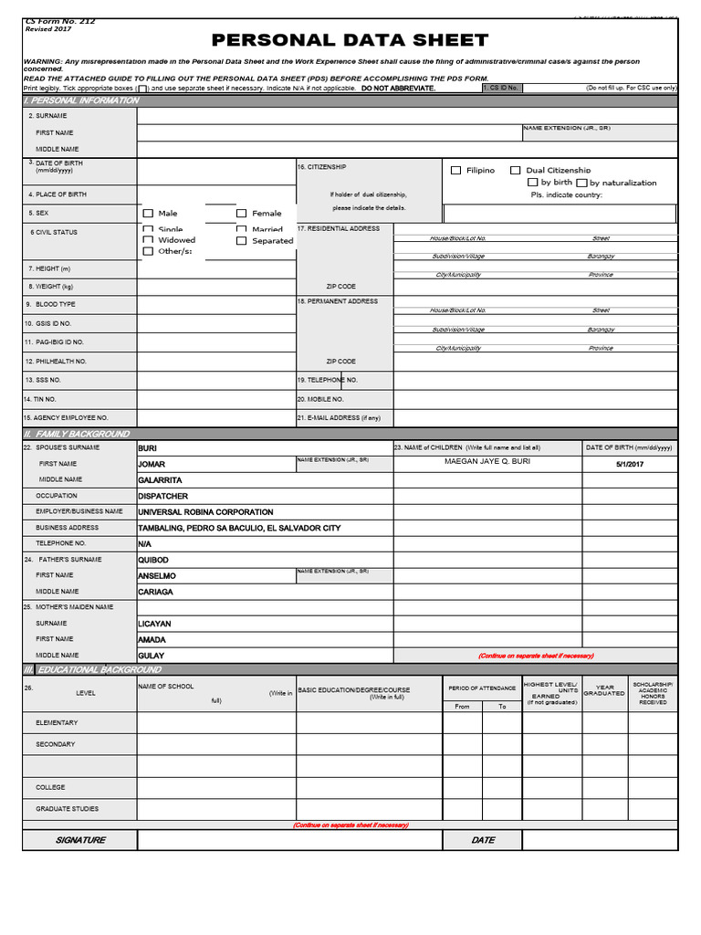 Pds cs form no 212 revised blank pdf affidavit justice