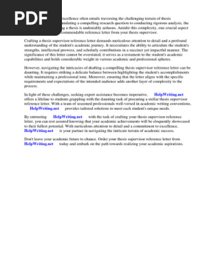Thesis Supervisor Reference Letter