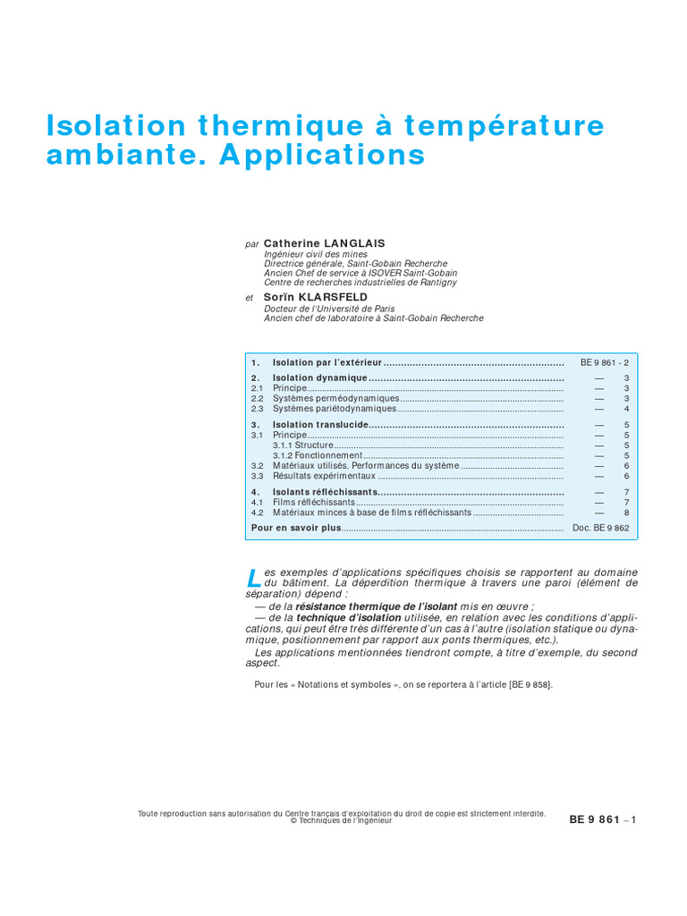 Applications de l'Isolation Thermique | PDF | Isolation thermique du ...