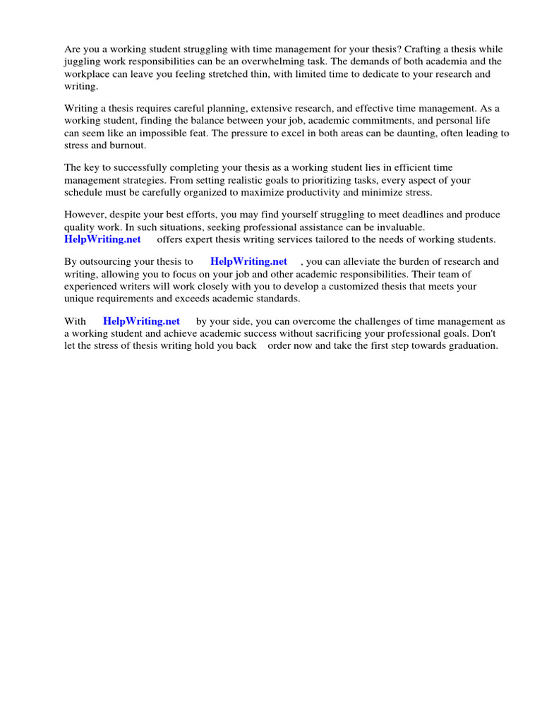 Time Management of Working Students Thesis | PDF