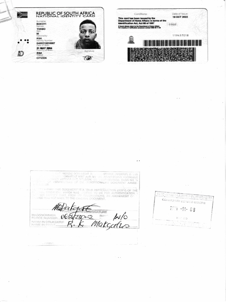 South Africa National ID Card Details | PDF