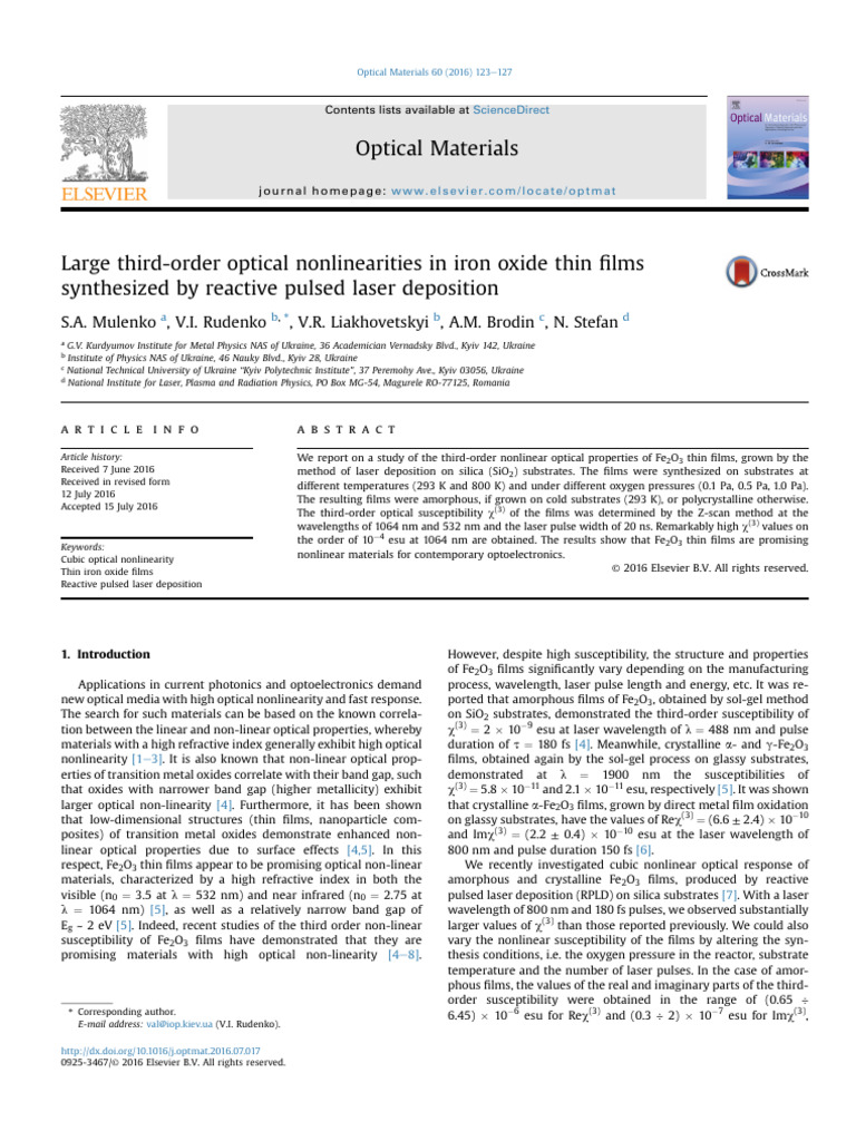 Large Third-Order Optical Nonlinearities in Iron Oxide Thin Films ...