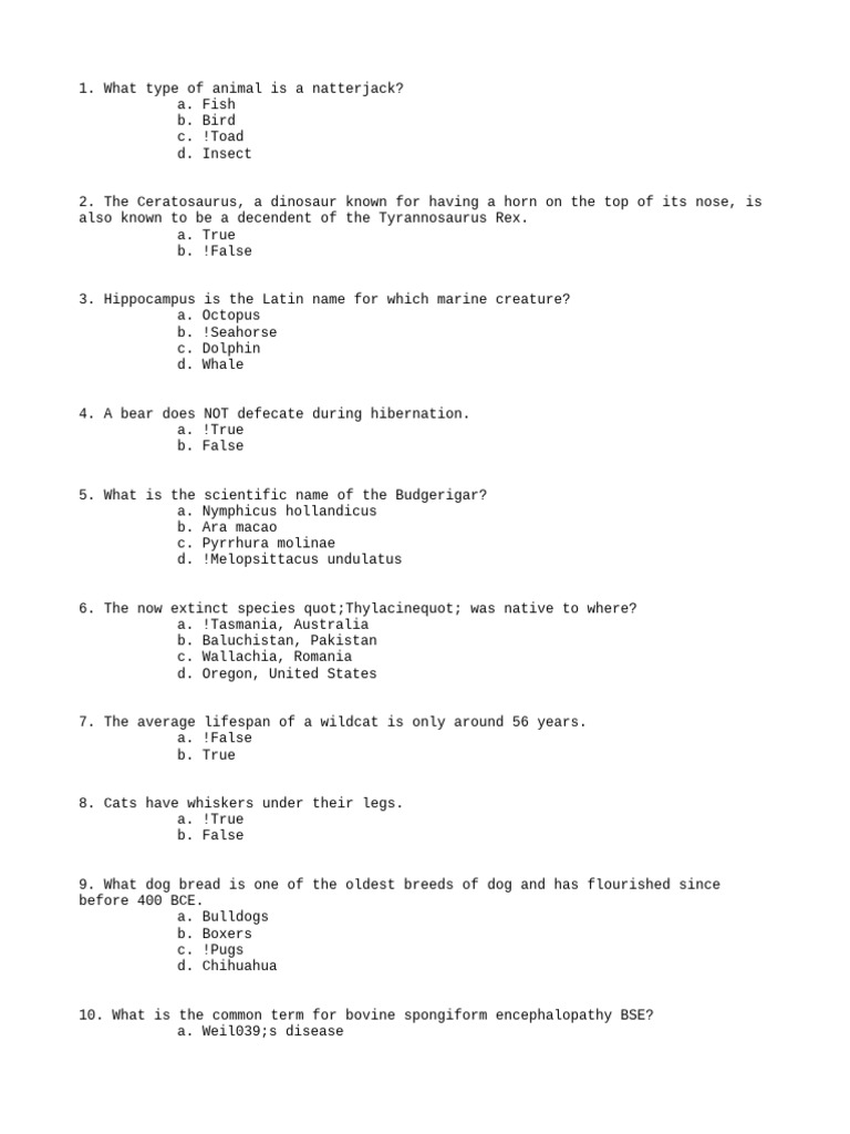 Animal and Anime Trivia Quiz | PDF