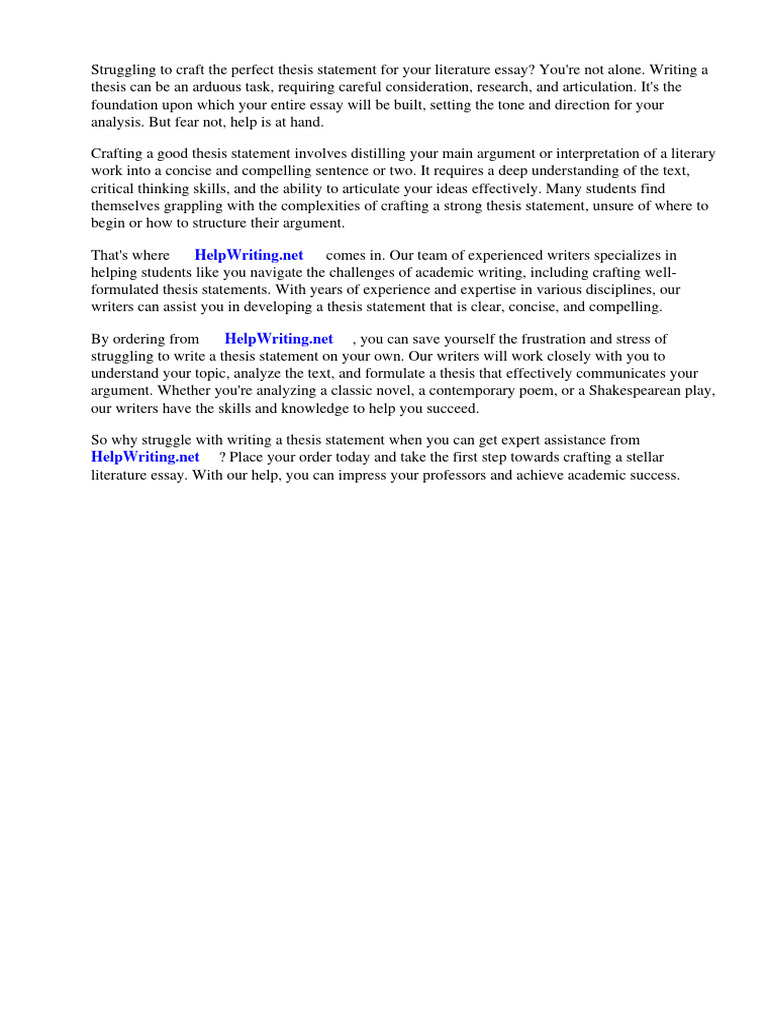 How To Write A Good Thesis Statement For A Literature Essay | PDF ...